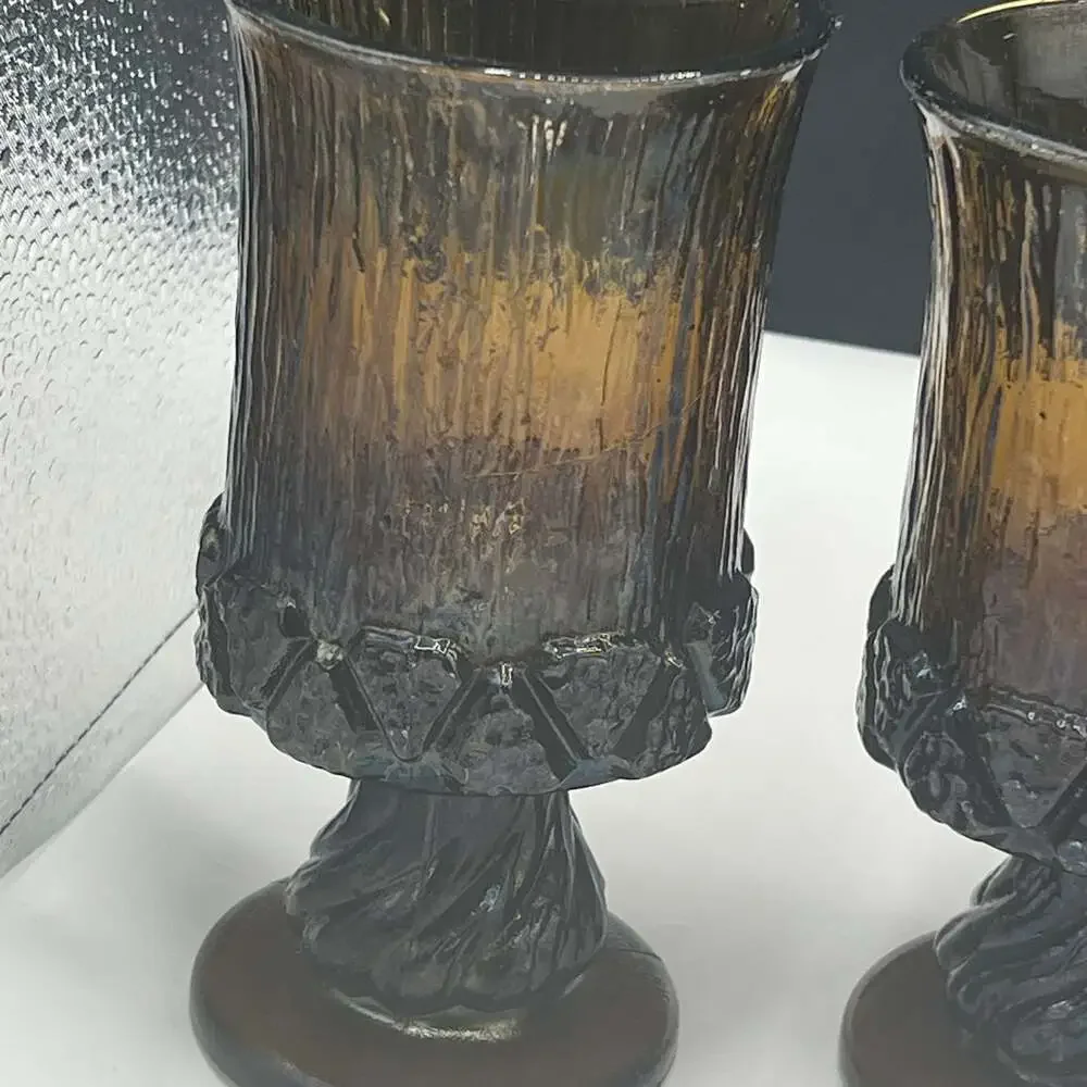 70's Fostoria SORRENTO BROWN Wood Bark Heavy Glass 6